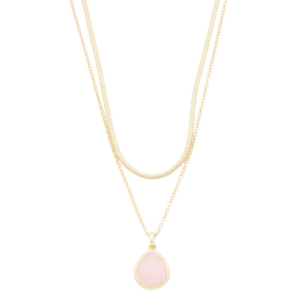 KENDRA SCOTT Sami Double Strand Necklace Rose Quartz Pendant 14K GF Gold NWT